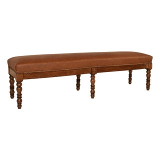 19th Century English Oak Upholstered Leather Bench For Sale