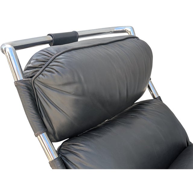 1970s Italian Living Room Chair in Black Leather and Tubular Steel, 1970s For Sale - Image 5 of 8