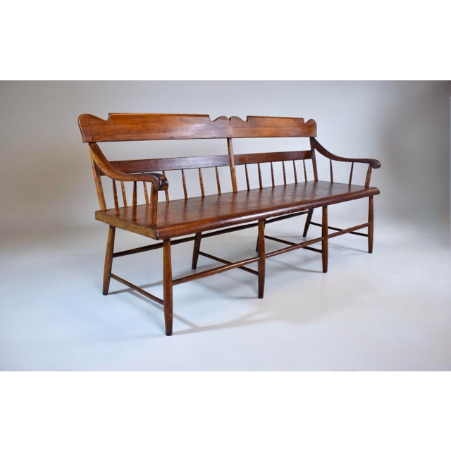 Farmhouse American Half Spindle Back Mid 19th C. Pine, Poplar Bench For Sale - Image 3 of 18
