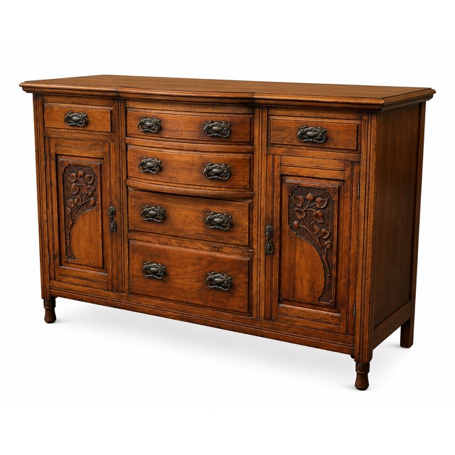 English Edwardian Art Nouveau Walnut Sideboard with Hand-Carved Floral Panels, 1900s For Sale - Image 15 of 15