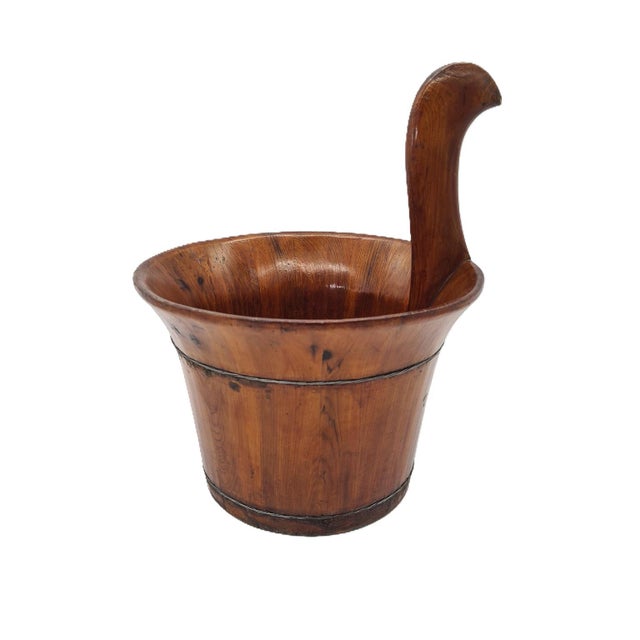 Mid-Century Rustic Folk Wooden Bucket or Vessel with Handle, 1960s For Sale - Image 9 of 9