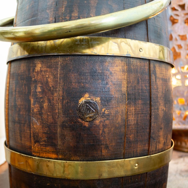 Antique Dutch Wood Cooper Barrel With Brass Hoops and Handle For Sale - Image 14 of 18