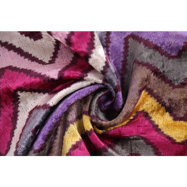 Textile Zigzag Silk Velvet Pillow 16x24 – Fuchsia & Gold, Handmade Luxe For Sale - Image 7 of 8