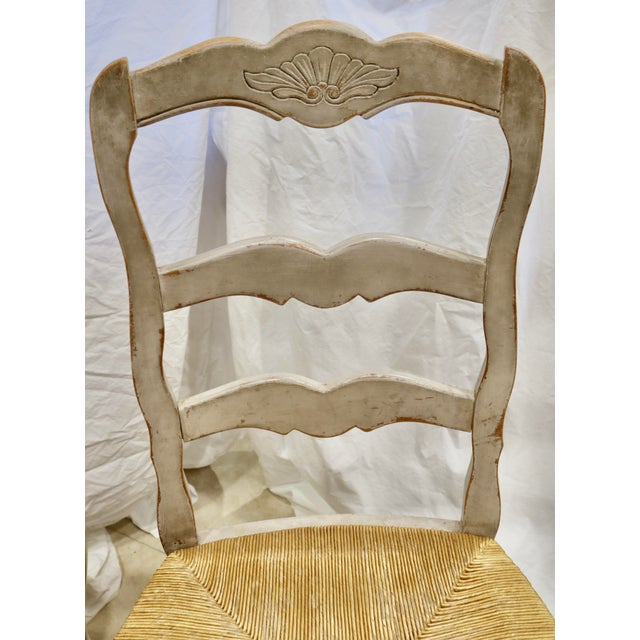 French Country Late 20th Century Country French Hand Carved Dining Chairs With Rush Seats For Sale - Image 3 of 6