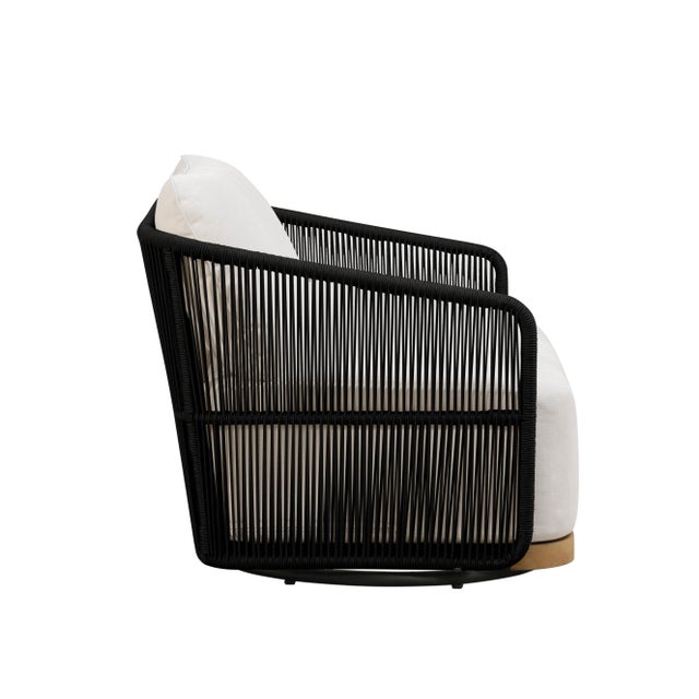 Alpine Teak Wood Modern Swivel Outdoor Arm Chair – Black For Sale - Image 9 of 9