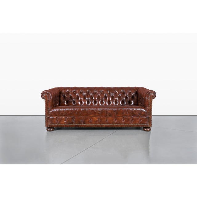 Brown Vintage Brown Leather Chesterfield Sofa For Sale - Image 8 of 13