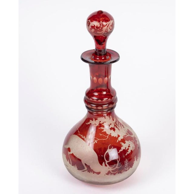 Glass Engraved Bohemian Crystal Oil and Vinegar Set with Small Salt Shaker, Set of 3 For Sale - Image 7 of 17