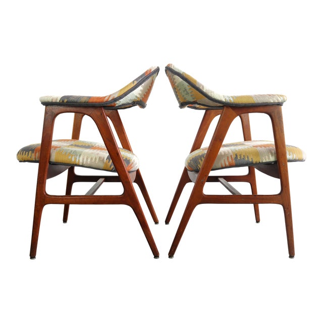 1960s Danish Modern Side Chairs in Southwestern Print Denmark - a Pair For Sale