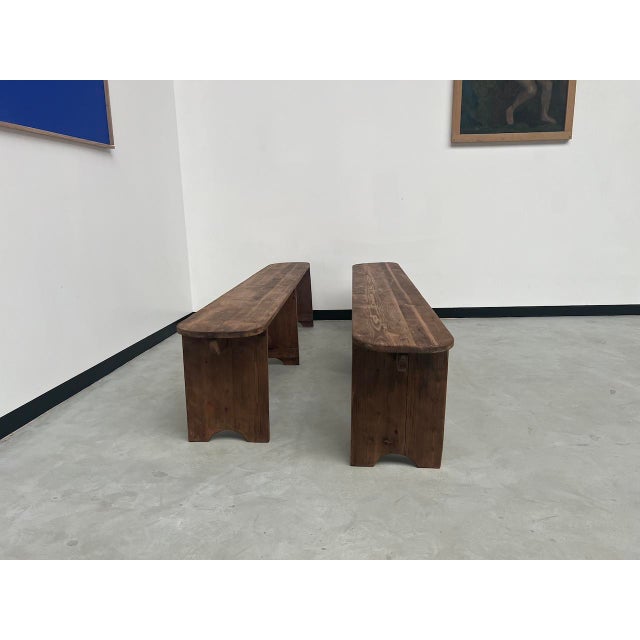 Set of Pine Farm Benches, 1950s For Sale - Image 10 of 14