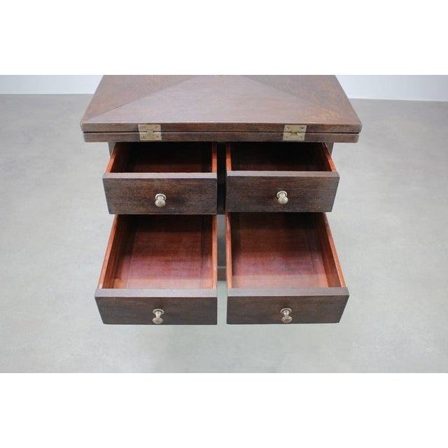 Antique English Quarter-Sawn Oak Envelope Games Table, 1900 For Sale - Image 4 of 18