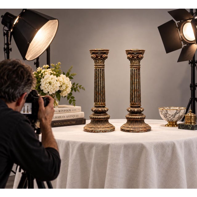 French Late 19th Century Corinthian Column Candlesticks a Pair , For Sale - Image 3 of 12