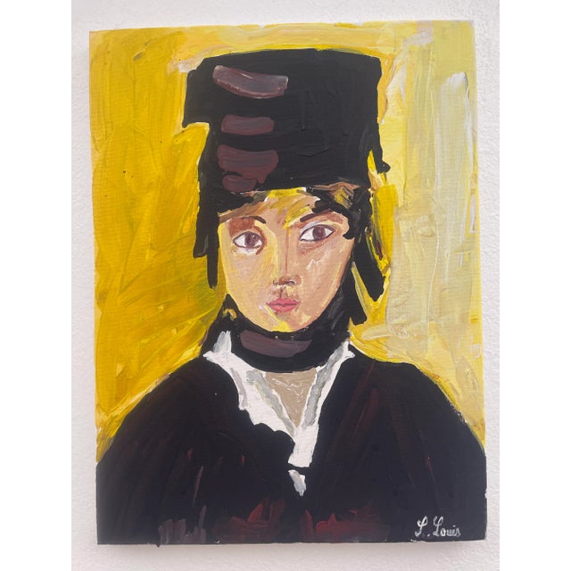 Textile Expressionist Portrait Acrylic Painting of a Young Girl Wearing a Scarf For Sale - Image 7 of 11