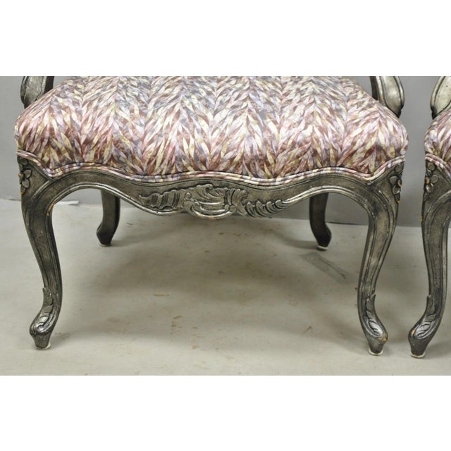 Wood Vintage Italian Baroque Rococo Style Silver Leaf Gilt Lounge Arm Chairs - A Pair For Sale - Image 7 of 18