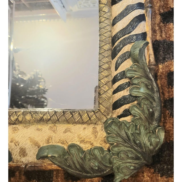 Ornamental & Decorative Materials Tropical Resin Zebra Leaf Leopard Faux Bamboo Regency Style Wall Mirror For Sale - Image 7 of 9