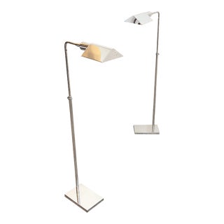 Pair of Omi Vintage Chrome Swing Arm Adjustable Floor Lamps For Sale