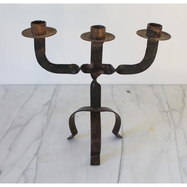 Vintage Brutalist Mid-Century Wrought Iron Candelabra For Sale In Milwaukee - Image 6 of 10