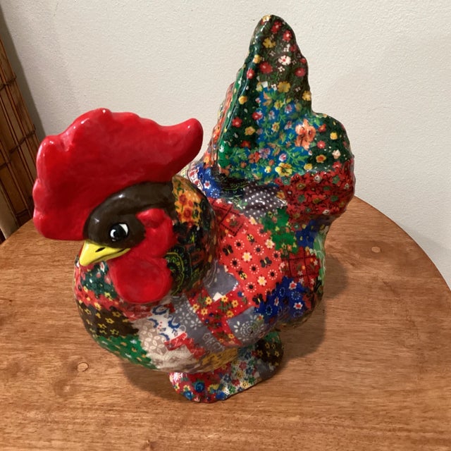 Mid Century Large Colorful Decoupage Roster Folk Art For Sale - Image 12 of 13