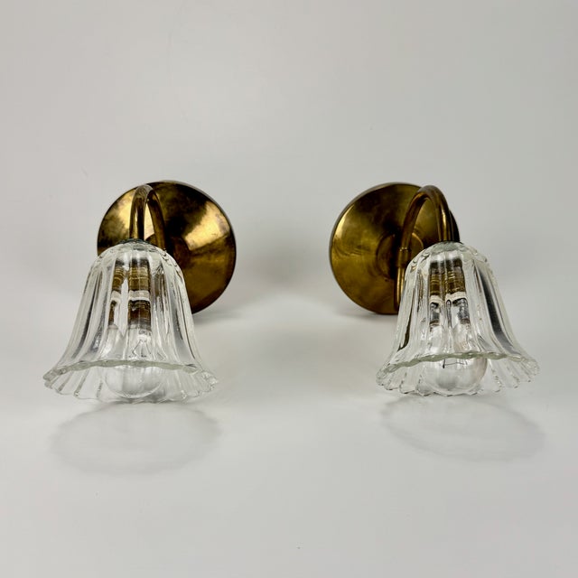 Clear Murano Glass Wall Lamps from Barovier & Toso, 1930s, Set of 2 For Sale - Image 6 of 11