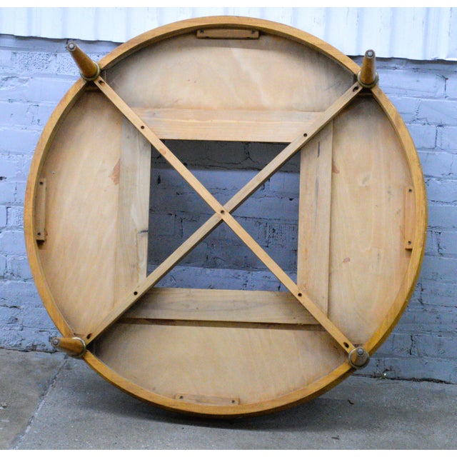1960s Mid Century Modern Wood Italian Travertine Insert Brass Trim Round Coffee Table For Sale - Image 4 of 9