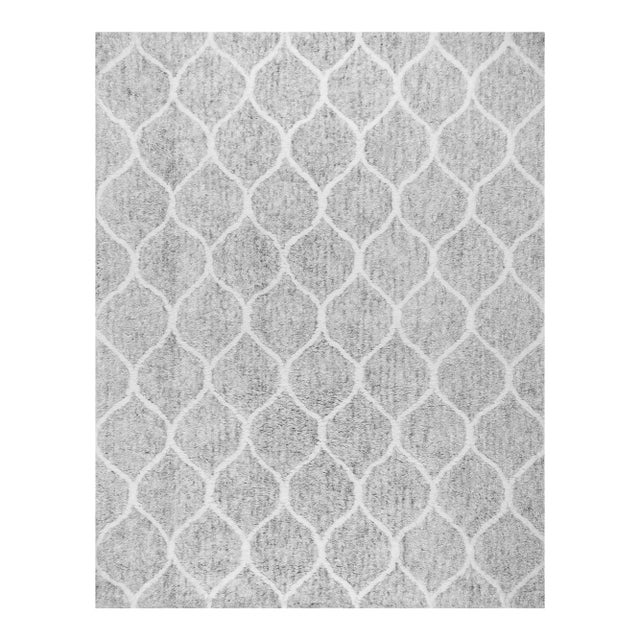 Pasargad Home Moroccan Silver Microfiber & Cotton Area Rug- 5' 0" X 8' 0" For Sale