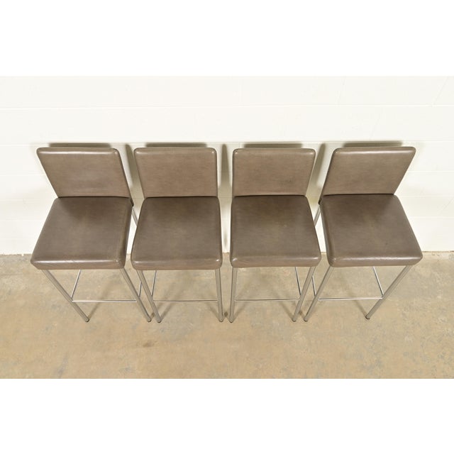 Early 21st Century Steelcase Coalesse Modern Leather and Chrome Bar Stools, Set of Four For Sale - Image 5 of 13