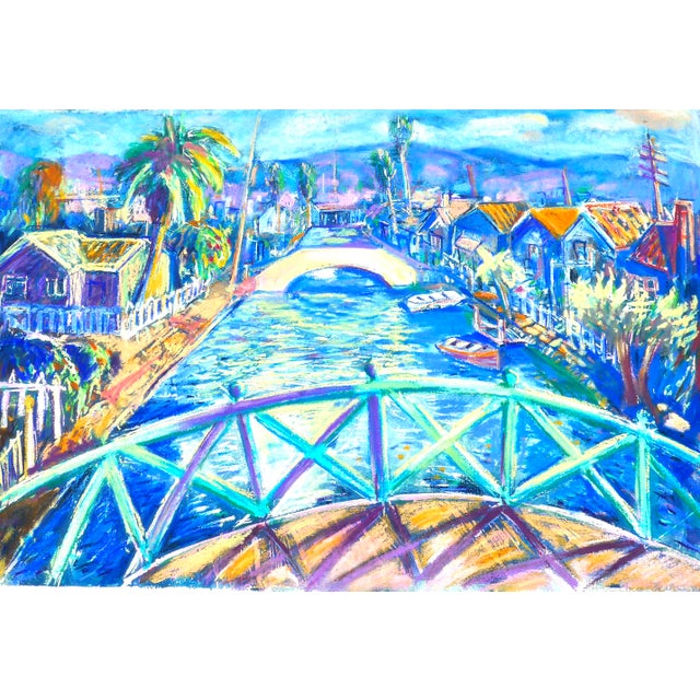 2020s Contemporary "Venice Canal, California" Painted Mono Print on Paper For Sale - Image 5 of 5