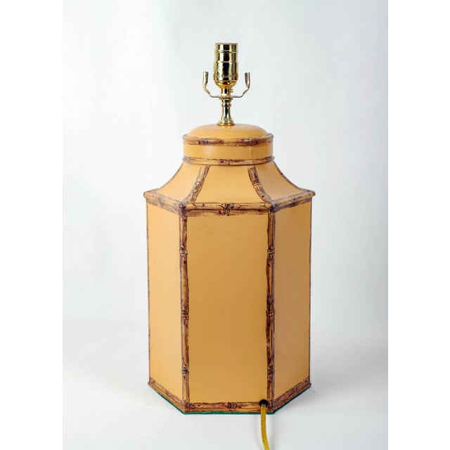 Mid 20th Century Vintage English Export Faux Bamboo Tea Caddy Lamp For Sale - Image 5 of 10
