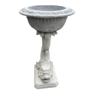 Vintage Neoclassical Cast Stone Fish Pedestal Fountain Planter For Sale
