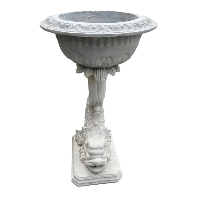 Vintage Neoclassical Cast Stone Fish Pedestal Fountain Planter For Sale