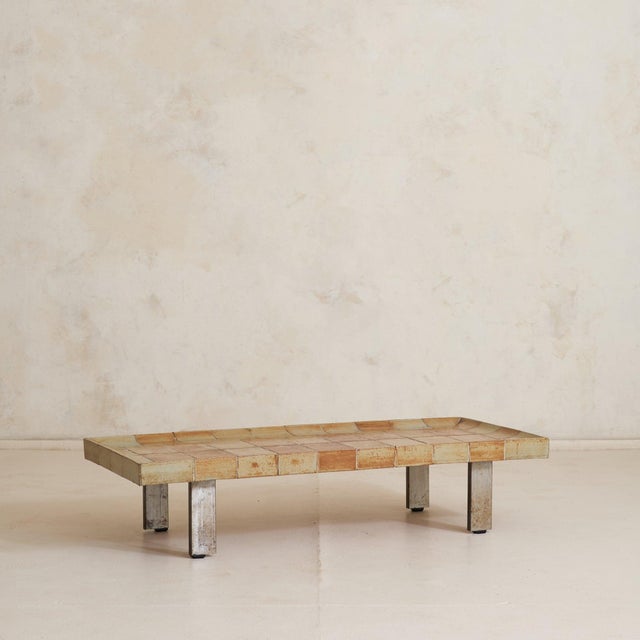 Mid-Century Modern French ‘Cuvette’ Brown + Sage Ceramic Coffee Table by Roger Capron, 1960s For Sale - Image 3 of 11