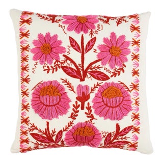 Schumacher Marguerite Embroidery 20" Pillow in Blossom For Sale