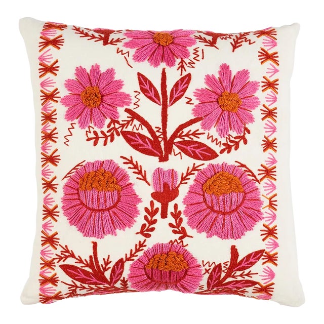 Schumacher Marguerite Embroidery 20" Pillow in Blossom For Sale