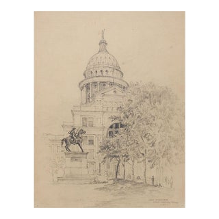 Vintage Texas State Capital Austin Architectural Drawing For Sale