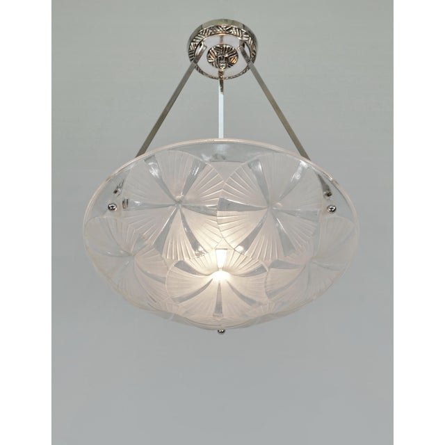David Gueron Degue French Art Deco Pendant Light by Francis Hubens & Degue - 1930 France For Sale - Image 4 of 12