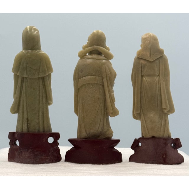 Greige Trio of Ancient Chinese Wise Men - Antique Soapstone Carved Figures For Sale - Image 8 of 12