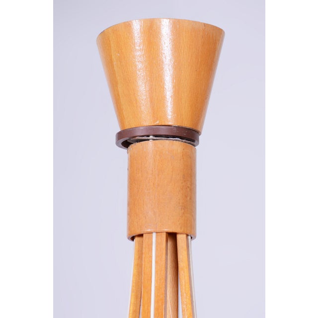 Mid-Century Chandelier in Beech and Glass by Dřevo Humpolec, Czech, 1960s For Sale - Image 6 of 12