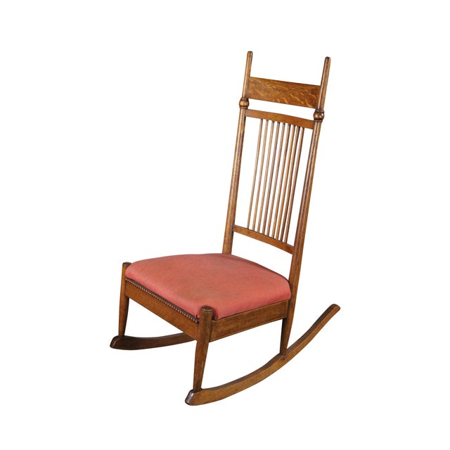Traditional Antique Victorian Aesthetic Movement e.w. Godwin-Style Oak Rocking Chair Rocker For Sale - Image 3 of 13