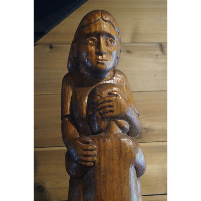 Mid Century Mexican Carved Wood Sculpture Mother and Child For Sale - Image 13 of 13