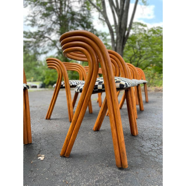 1970s Rattan Dining Chairs by Axel Enthoven With Mackenzie Childs Fabric - Set of 6 For Sale - Image 11 of 12