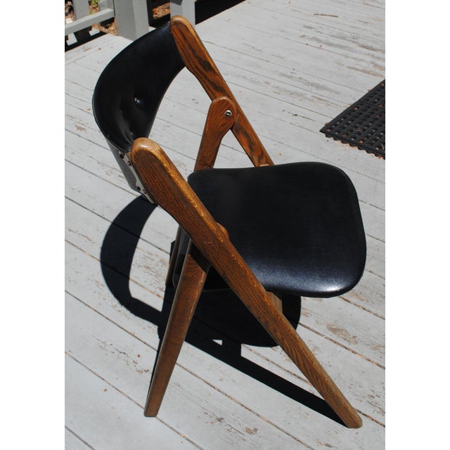Mid-Century Modern Mid Century Modern Willkie Folding Accent Chair - Black Vinyl - Oak For Sale - Image 3 of 10