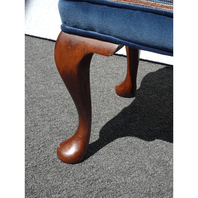Vintage Queen Anne Blue Stripped Footstool Bench For Sale - Image 10 of 12