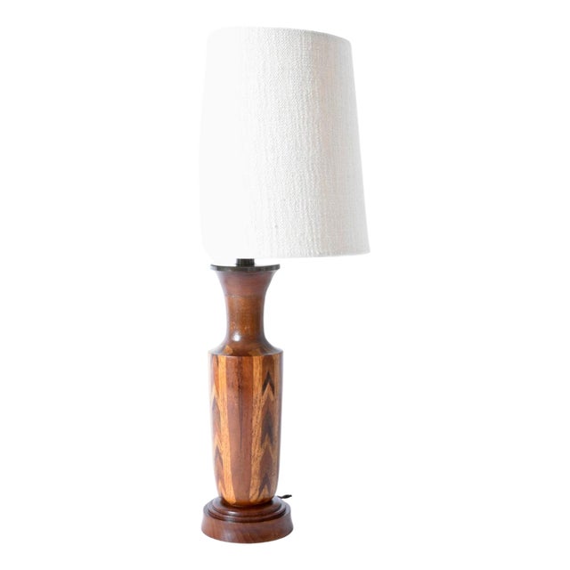 Wooden Marquetry Table Lamp, 1960s For Sale