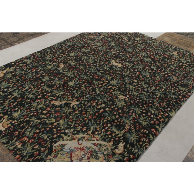 Traditional Rug & Kilim’s Tudor Style Pictorial Rug, Green and Blue Floral Pattern For Sale - Image 3 of 7