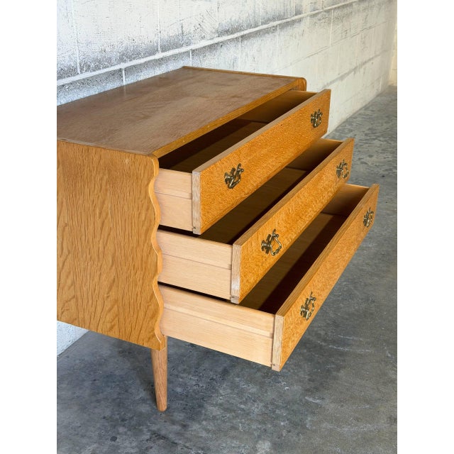 Solid Oak Three-Drawer Dresser With Scalloped Side Panels Danish Mid-Century Modern 1970s For Sale In Los Angeles - Image 6 of 11