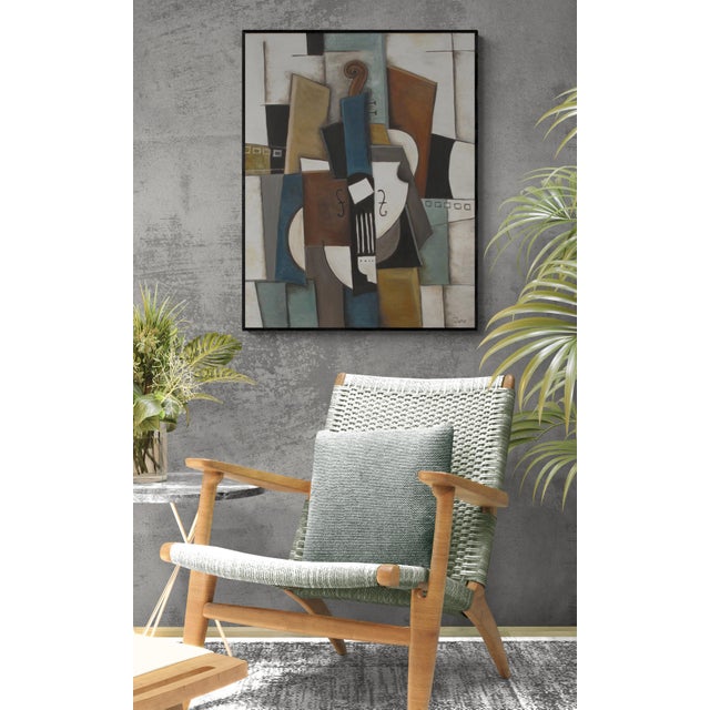 Blue "Blue Violin" /Cubist Oil Painting/ by Trish Toro, Framed For Sale - Image 8 of 9