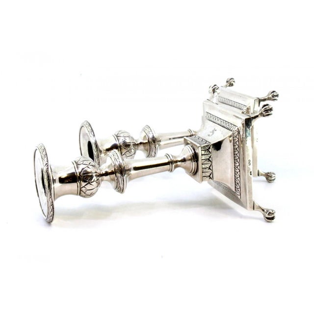 Metal Low Engraved Silver Candlesticks with Claw-Shaped Feet, Set of 2 For Sale - Image 7 of 9