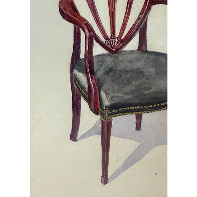 Illustration Antique 19th Century Original Wooden Dining Armchair Chair Watercolor Painting For Sale - Image 3 of 8