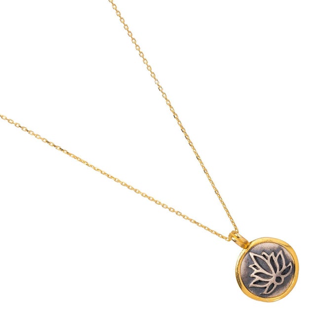 Metal Purity Lotus Flower Sterling Silver & Gold Chain Necklace For Sale - Image 7 of 8