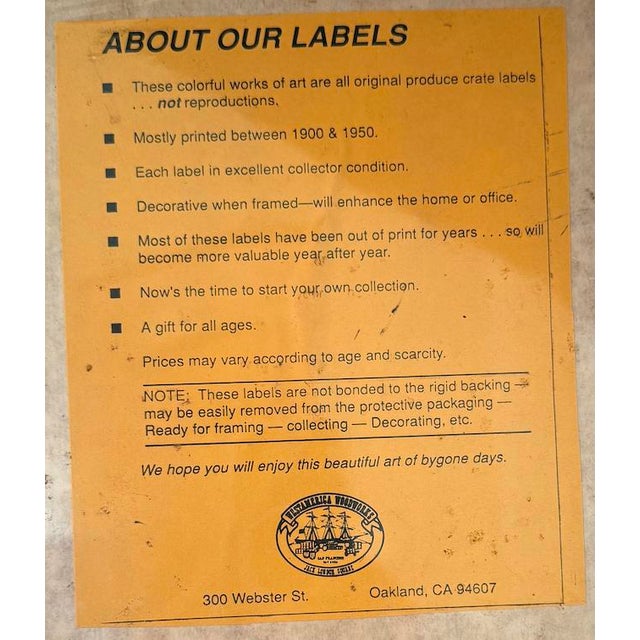 Traditional Lot of Four Vintage 1900-1950 Original Fruit Crate Labels• Not Reproductions For Sale - Image 3 of 12