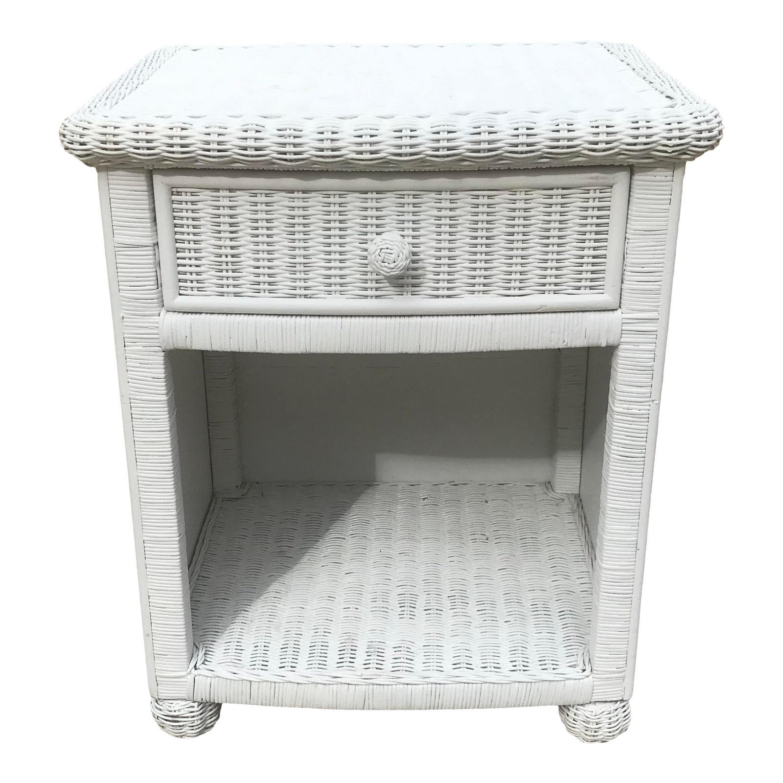 Vintage White Wicker Night Stand Chairish